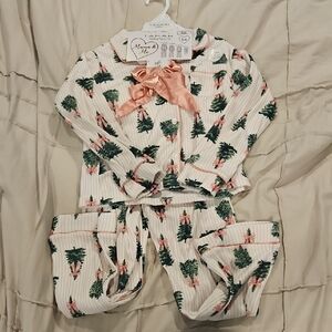 Tahari Kids Pajama Set - Cream with Green and Pink Tree Design